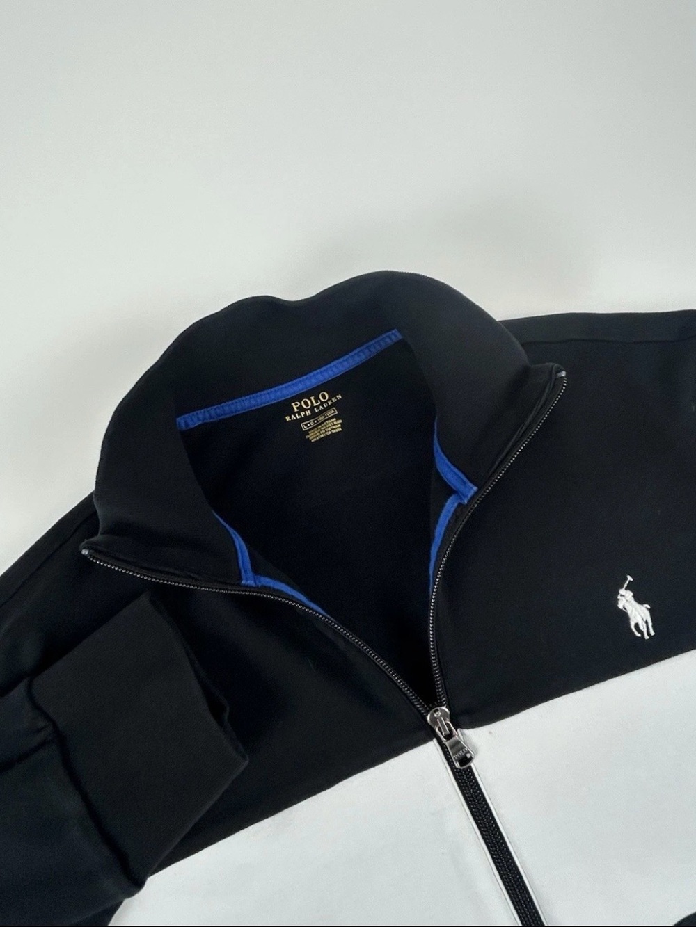 Polo Ralph Lauren Mens SZ L Black & Blue Athletic Full Zip Track Jacket Pony - Picture 1 of 8